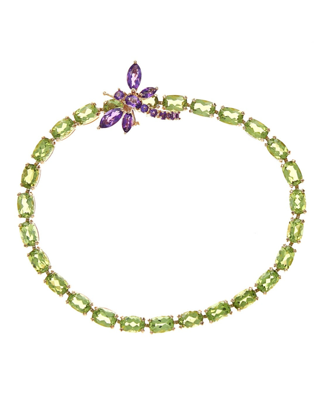 Peridot and Amethyst Dragonfly Bracelet in Yellow Gold – E.D.