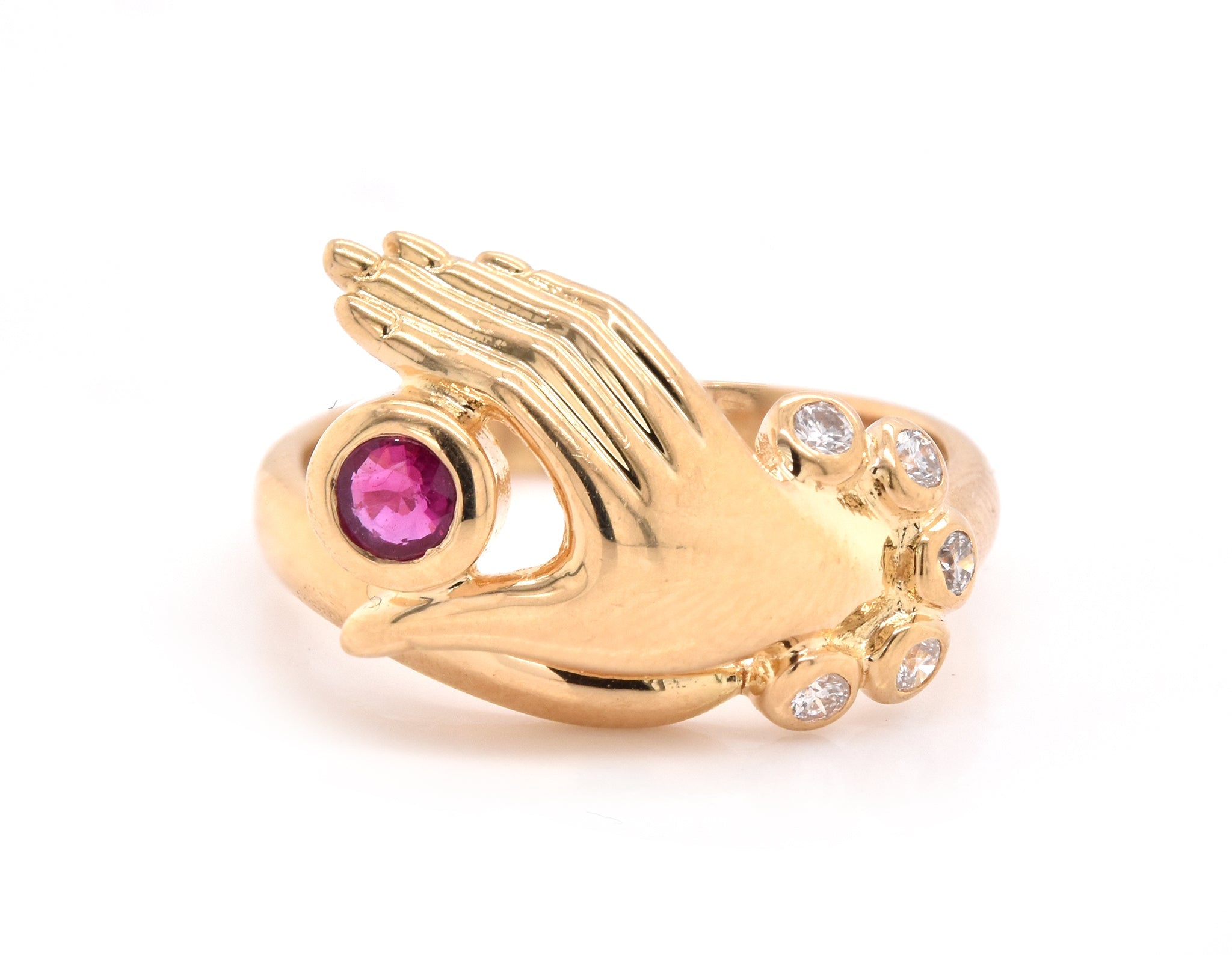 18 Karat Yellow Gold Diamond and Ruby Hand Ring – E.D. Marshall Jewelers™