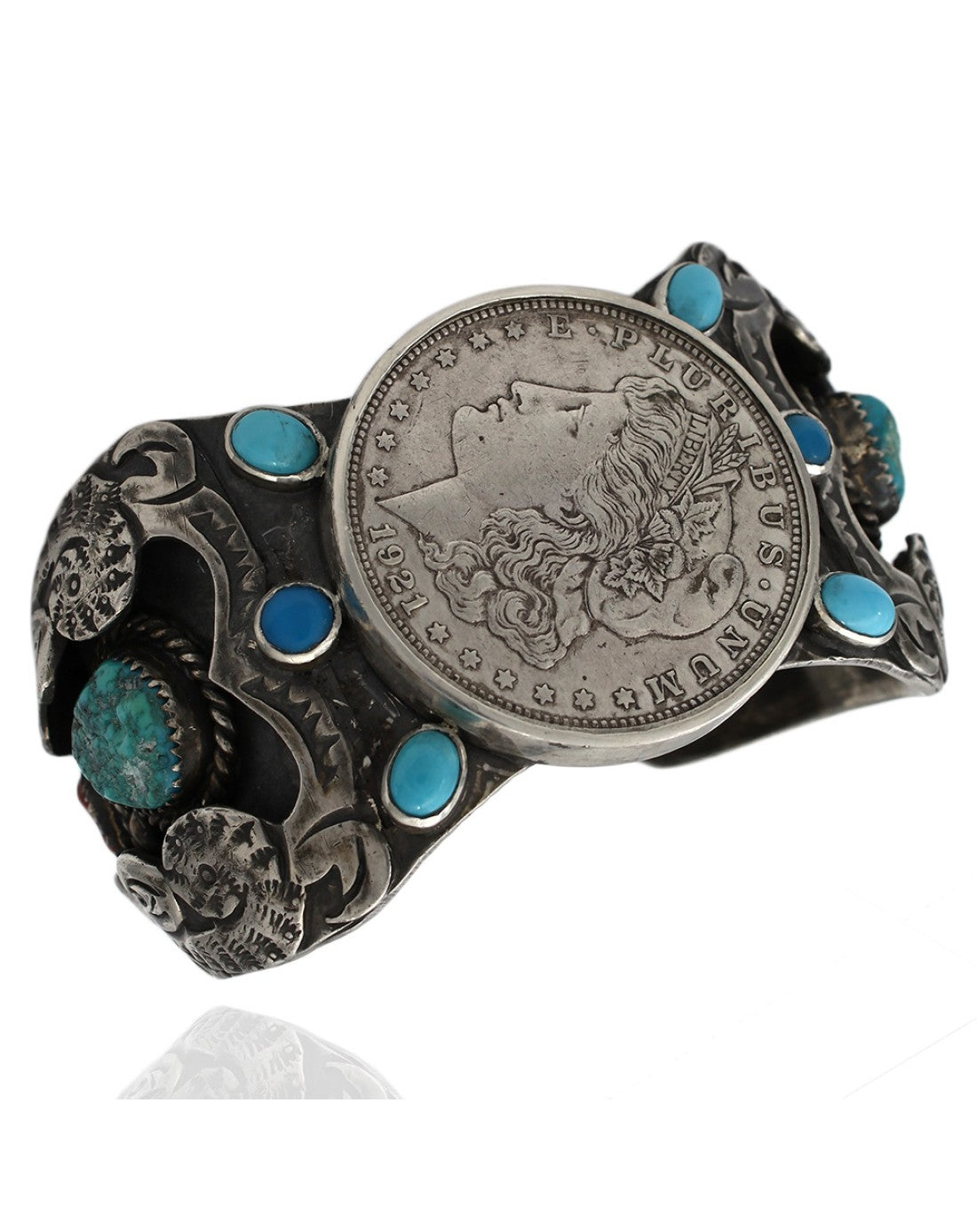 Large Vintage Navajo Sterling Silver Turquoise Watch Cuff Bracelet – E ...