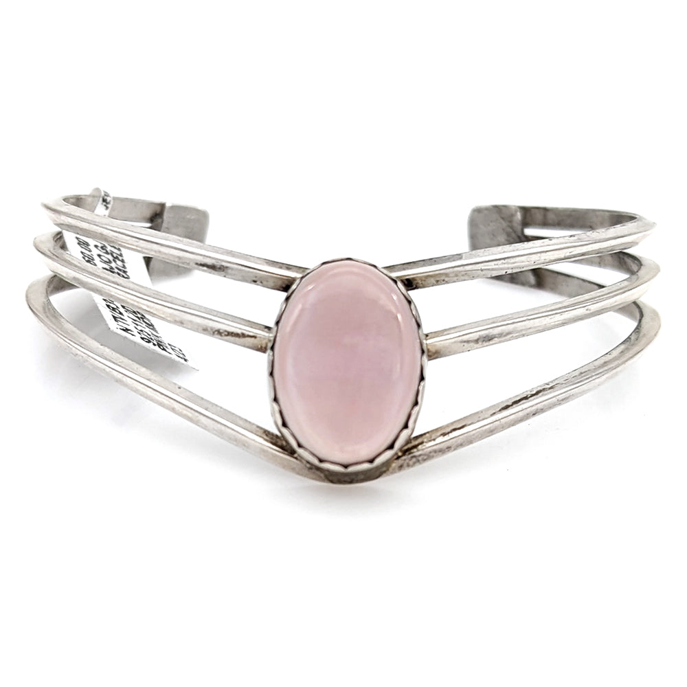 Navajo Signed GJ Sterling Silver & Pink Mother of Pearl Cuff