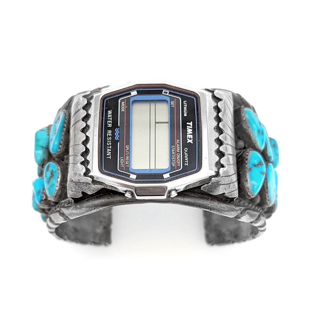 Navajo E. Spencer Sterling Silver & Turquoise Watch Cuff  display picture 2