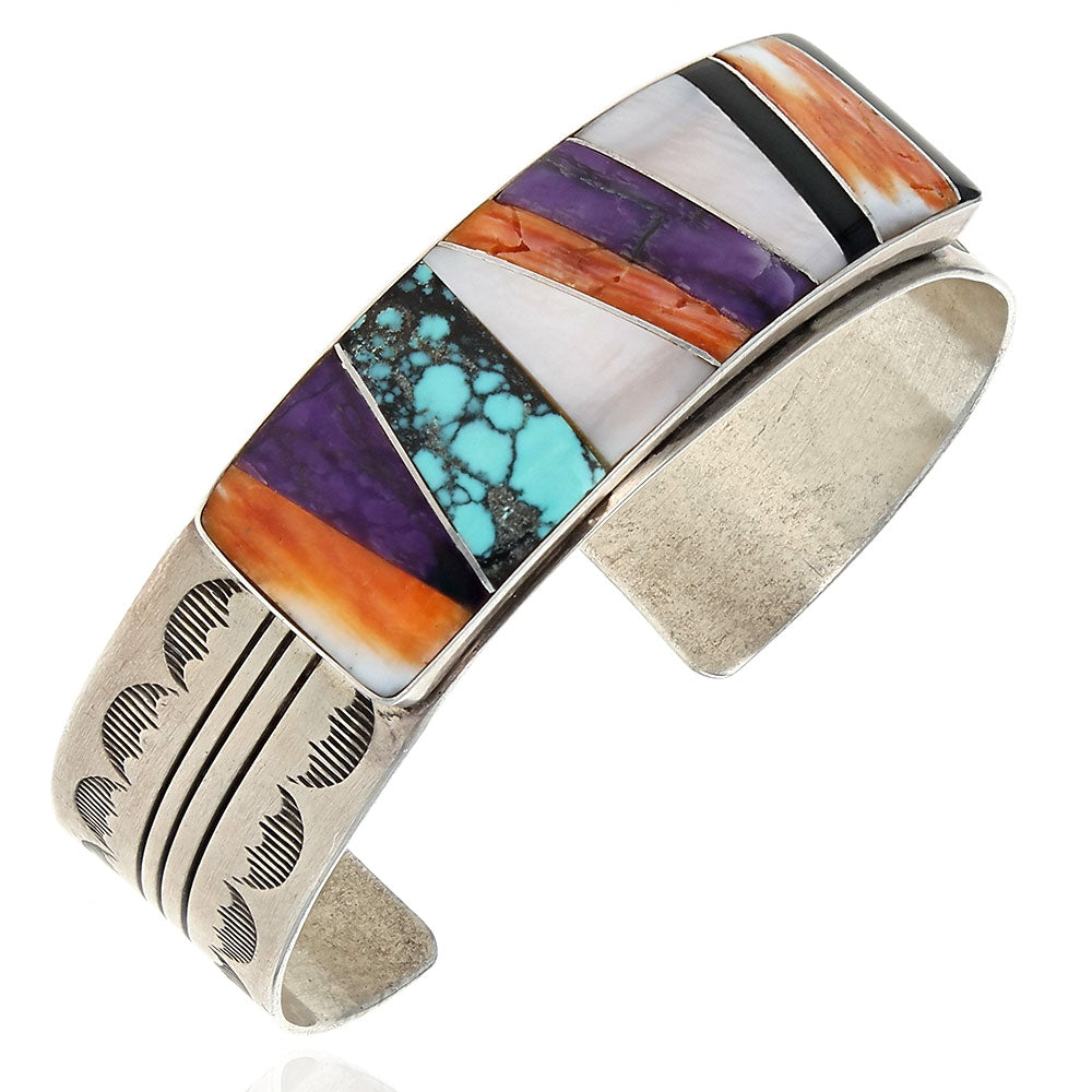Navajo Julian Arviso Sterling Silver Multi-Stone Inlay Cuff