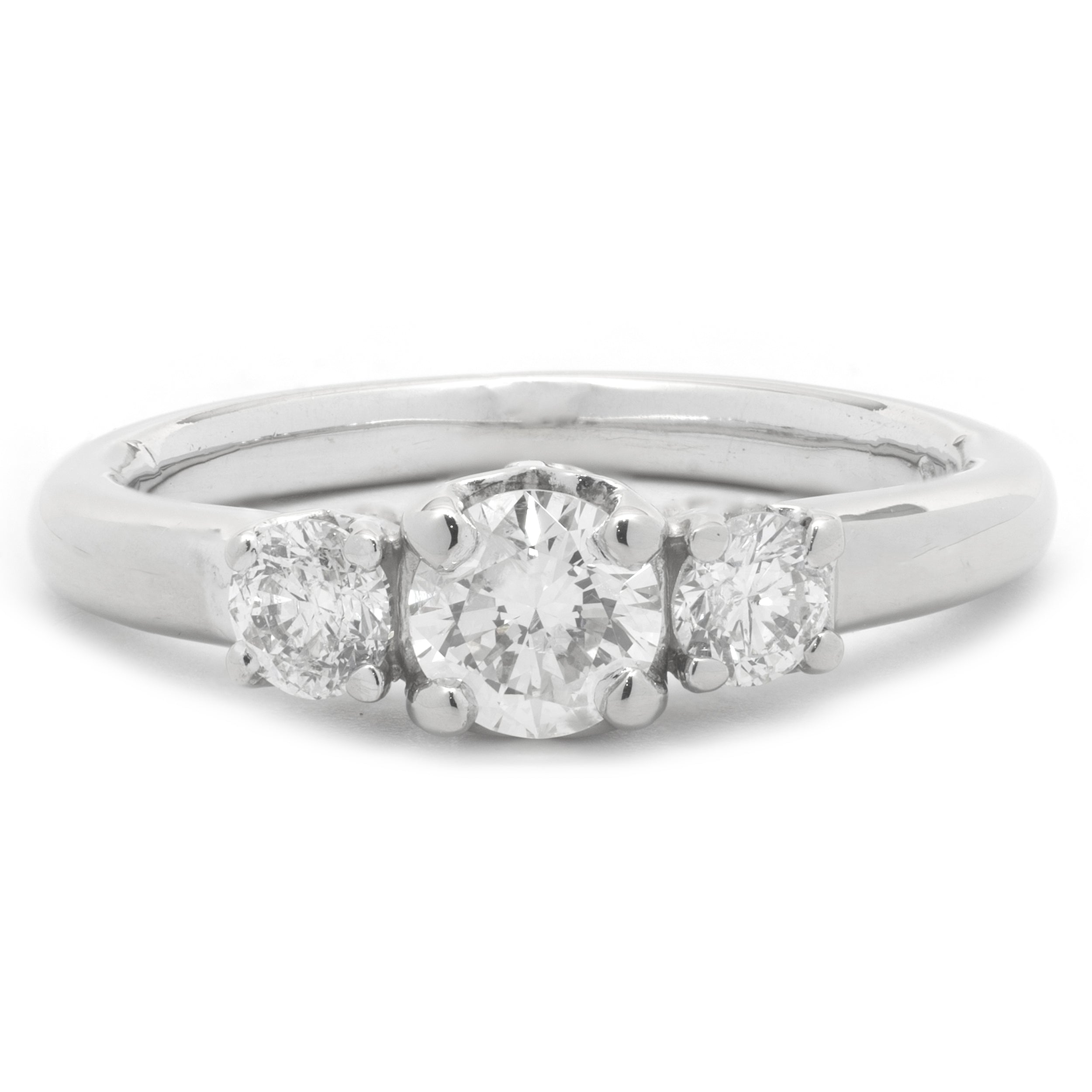 14 Karat White Gold Three Stone Round Brilliant Cut Diamond Engagement ...