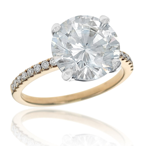 14K White & Yellow Gold Round Brilliant Cut Diamond Engagement Ring