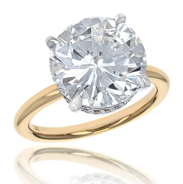 18K White & Yellow Gold Round Brilliant Cut Diamond Engagement Ring