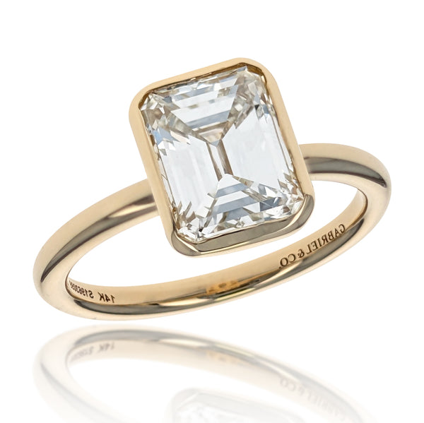 Gabriel & Co. 14K Yellow Gold Bezel Set Emerald Cut Diamond Engagement Ring