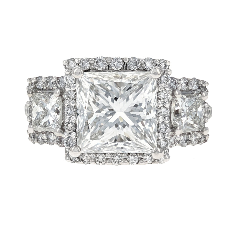 18K White Gold Princess Cut Diamond Three Stone Engagement Ring