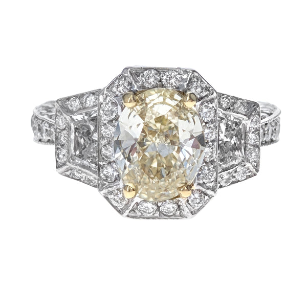 18K White Gold Oval Cut Diamond Three Stone Engagement Ring