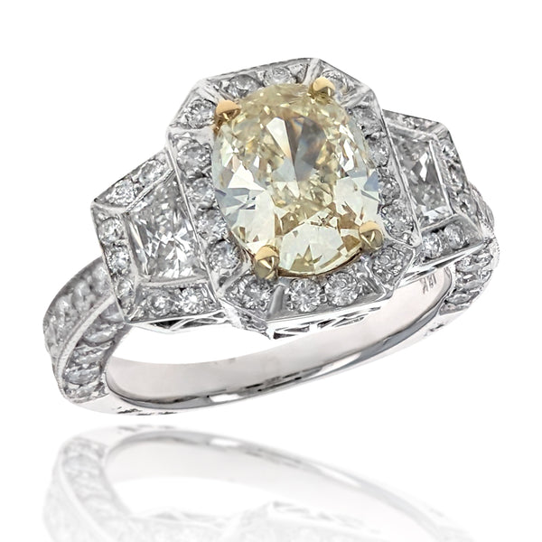 18K White Gold Oval Cut Diamond Three Stone Engagement Ring