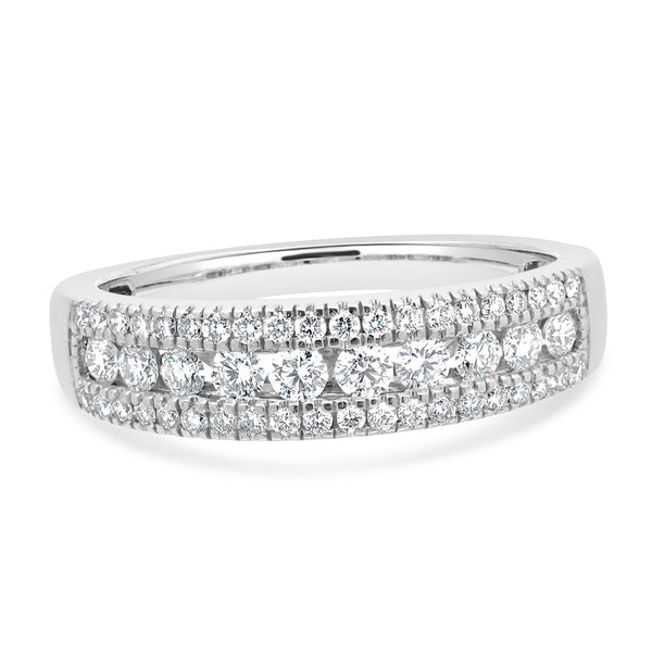 14 Karat White Gold 3 Row Diamond Band