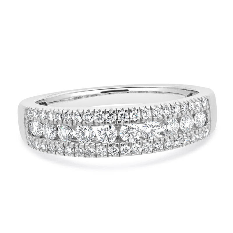 14 Karat White Gold 3 Row Diamond Band