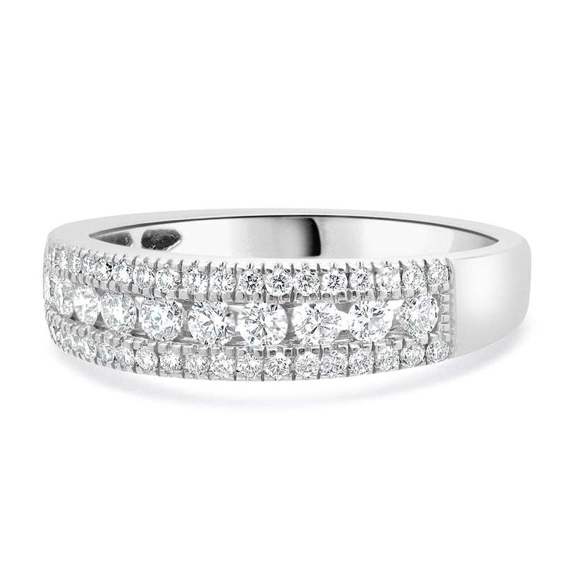 14 Karat White Gold 3 Row Diamond Band