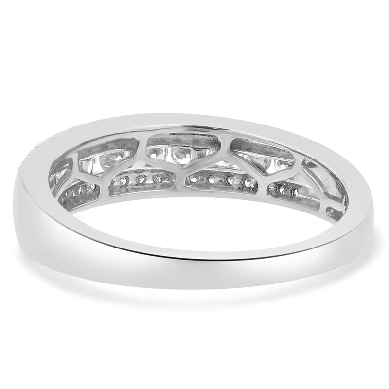 14 Karat White Gold 3 Row Diamond Band