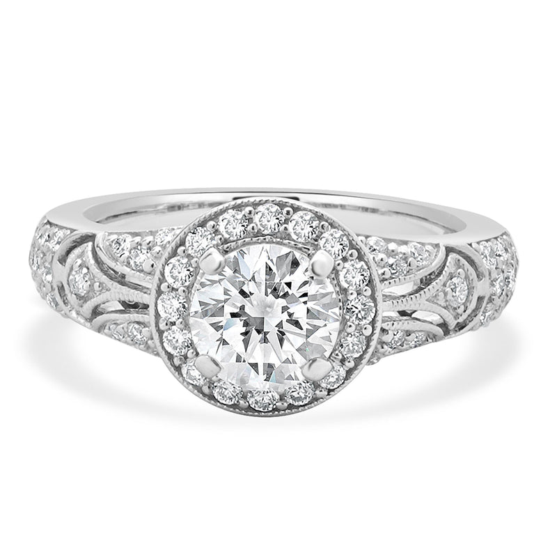 14 Karat White Gold Milgrain Round Diamond Engagement Ring