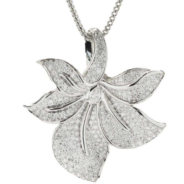 Kat Florence 18 Karat White Gold Pave Diamond Orchid Necklace