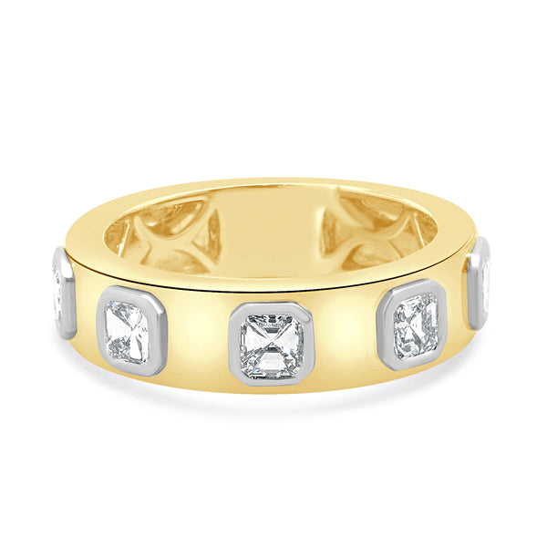 18 Karat Yellow & White Gold Bezel Set Asscher Cut Diamond Station Band