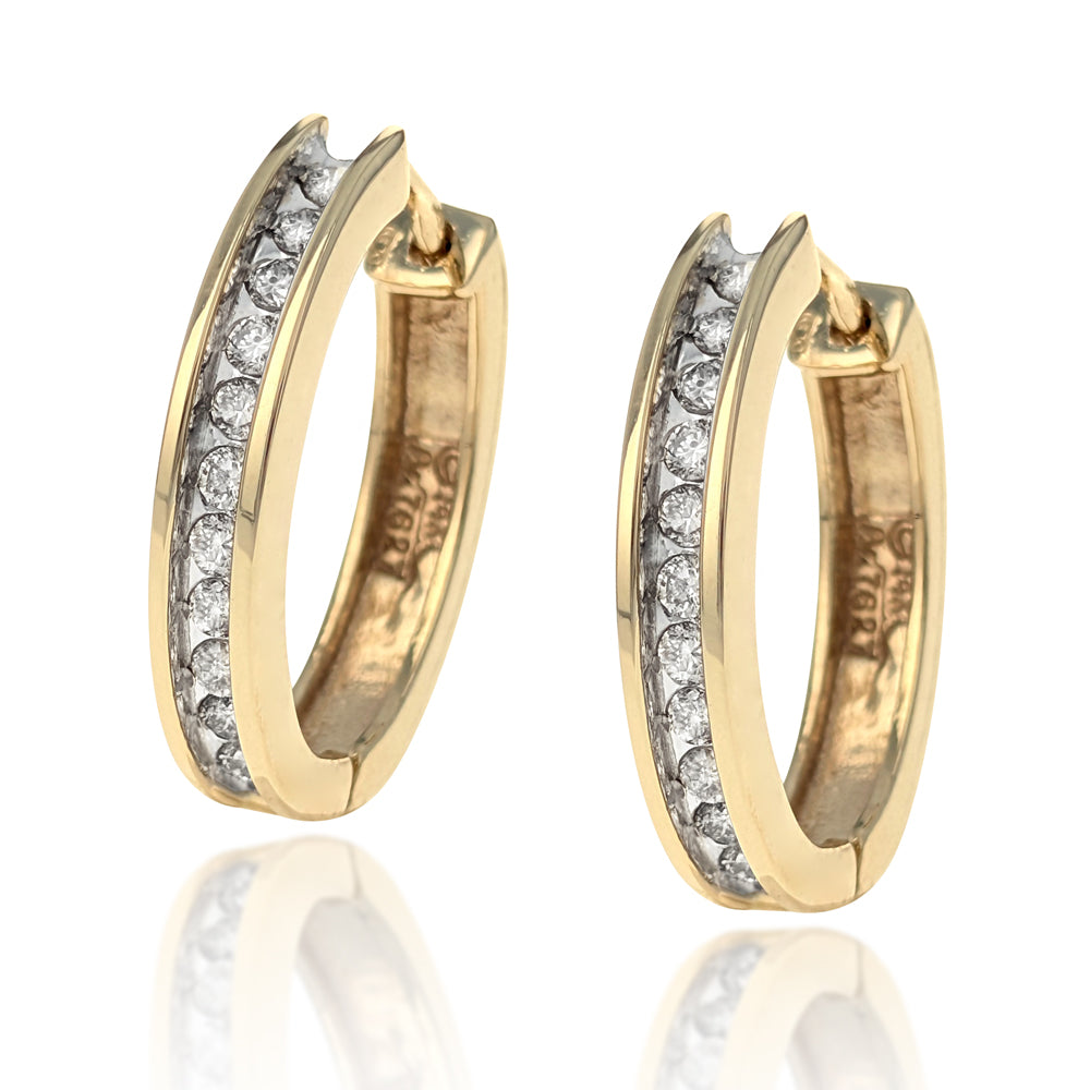 Channel Set Diamond Hoop Earrings in Yellow Gold