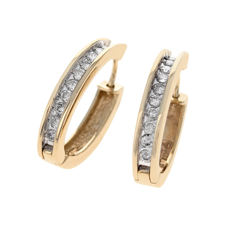 Channel Set Diamond Hoop Earrings in Yellow Gold