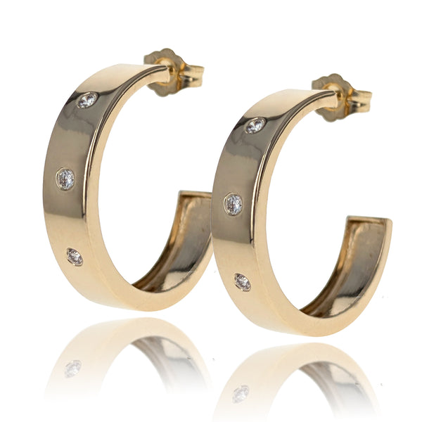 Channel Set Diamond Hoop Earrings in Yellow Gold