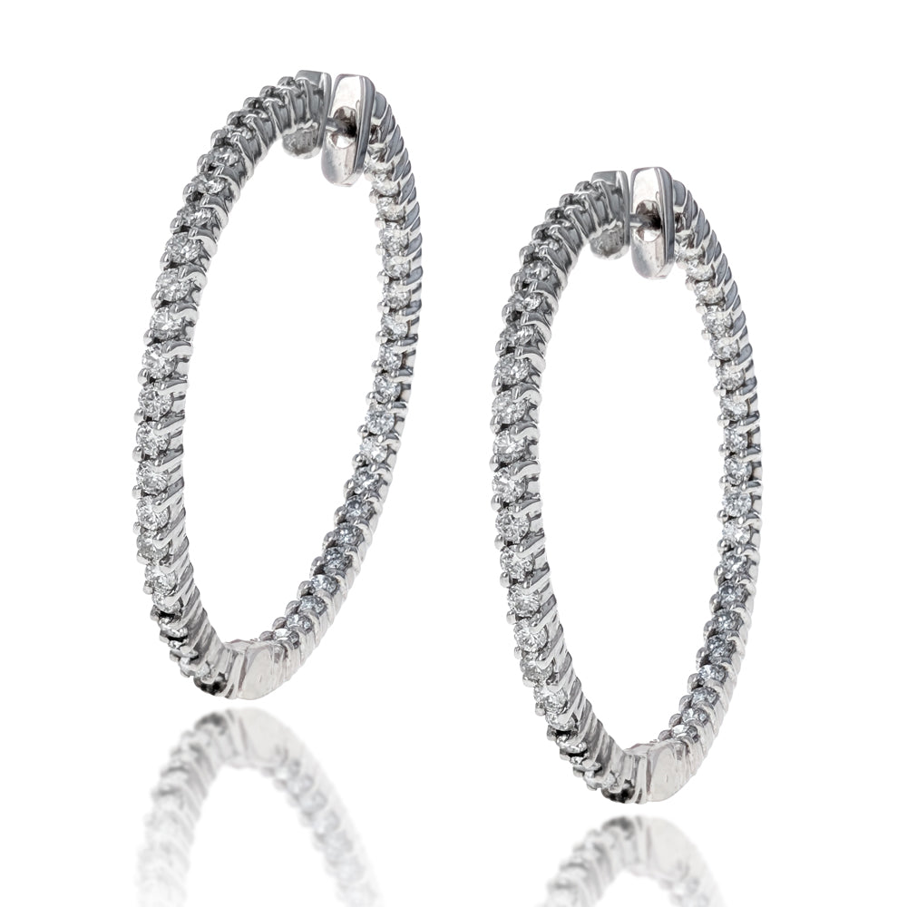 Diamond Inside Outside Hoop Earrings in White Gold