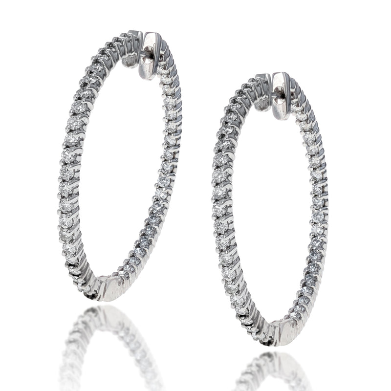 Diamond Inside Outside Hoop Earrings in White Gold