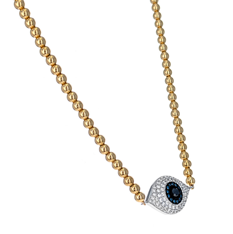 18K Two-Tone Gold Diamond Evil Eye Necklace