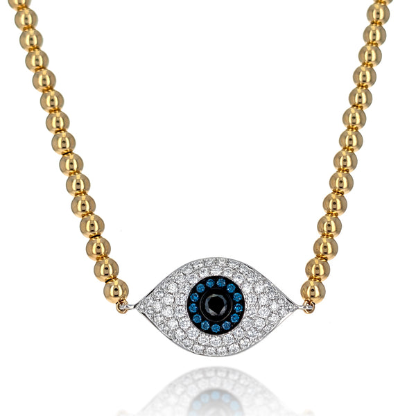 18K Two-Tone Gold Diamond Evil Eye Necklace