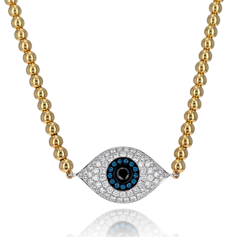 18K Two-Tone Gold Diamond Evil Eye Necklace