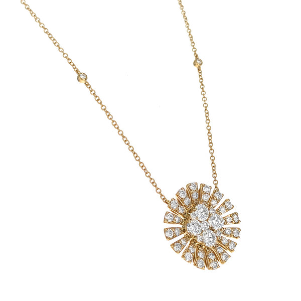18K Yellow Gold Cluster Diamond Flower Spray Necklace