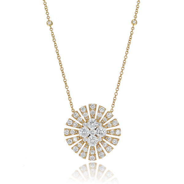 18K Yellow Gold Cluster Diamond Flower Spray Necklace