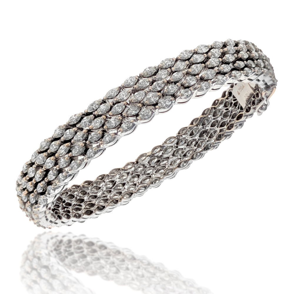 Five Row Marquise Cut Diamond Bangle Bracelet in White Gold