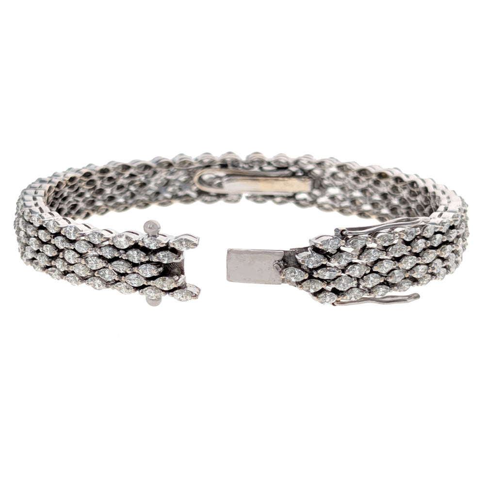 Five Row Marquise Cut Diamond Bangle Bracelet in White Gold