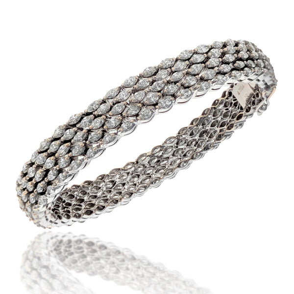 Five Row Marquise Cut Diamond Bangle Bracelet in White Gold