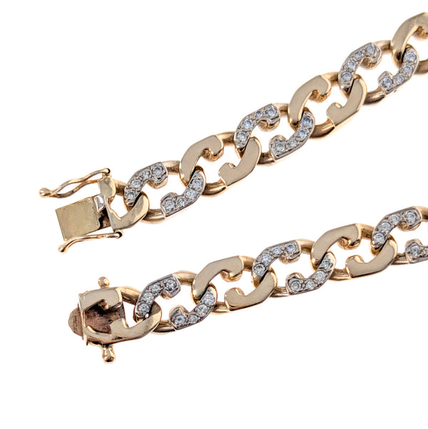 Diamond Anchor Link Bracelet in Yellow and white Gold