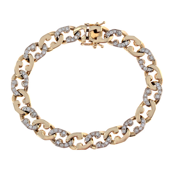 Diamond Anchor Link Bracelet in Yellow and white Gold