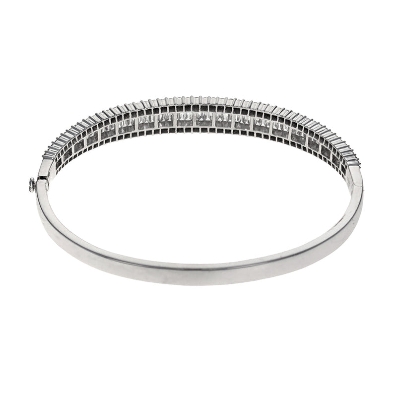 18K White Gold Chanel Set Baguette & Round Diamond Bangle Bracelet