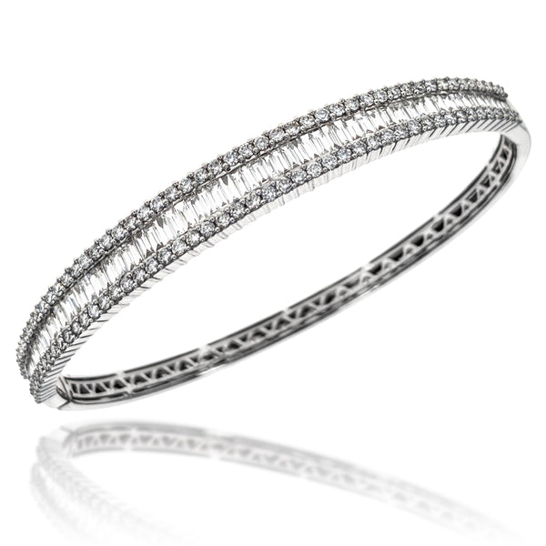18K White Gold Chanel Set Baguette & Round Diamond Bangle Bracelet