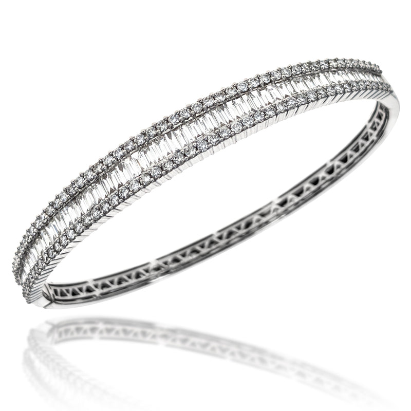 18K White Gold Chanel Set Baguette & Round Diamond Bangle Bracelet