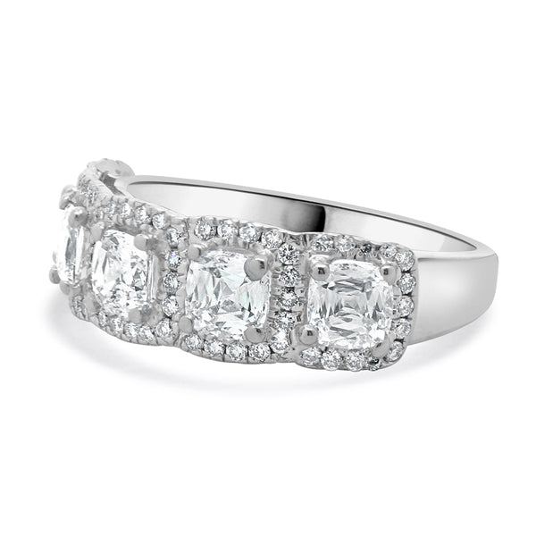 Crisscut 18 Karat White Gold Five Diamond Halo Band