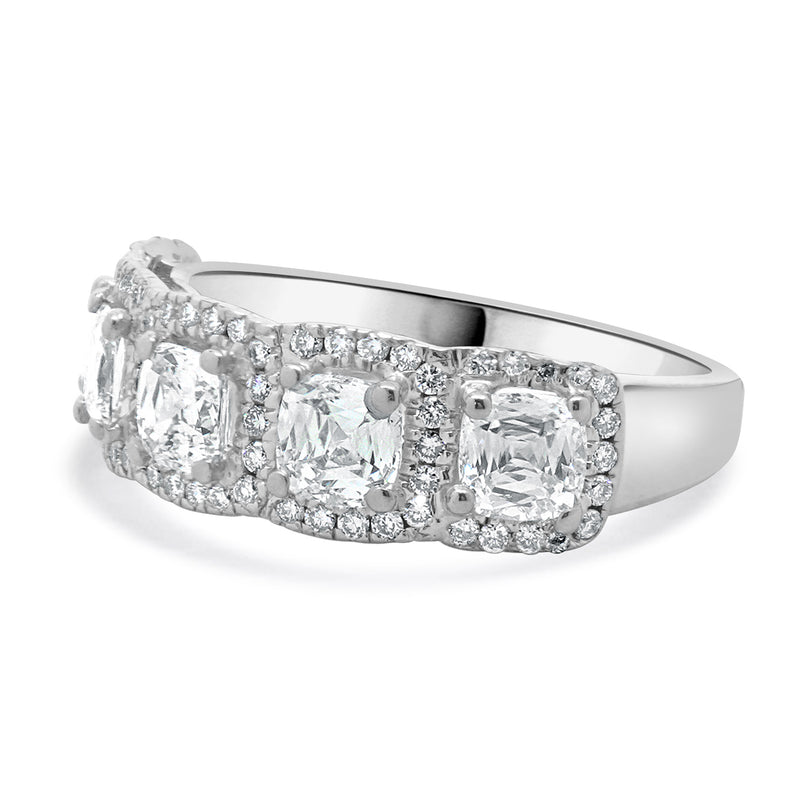 Crisscut 18 Karat White Gold Five Diamond Halo Band