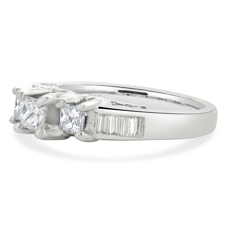 14 Karat White Gold Past, Present, Future Diamond Engagement Ring