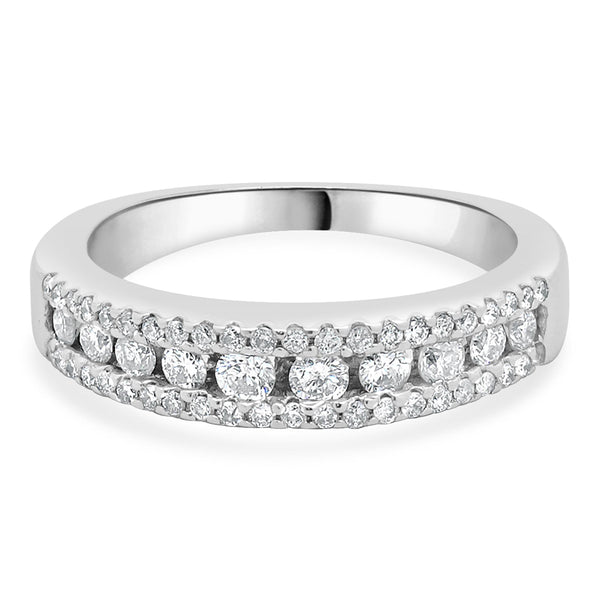 14 Karat White Gold Three Row Round Brilliant Cut Diamond Band