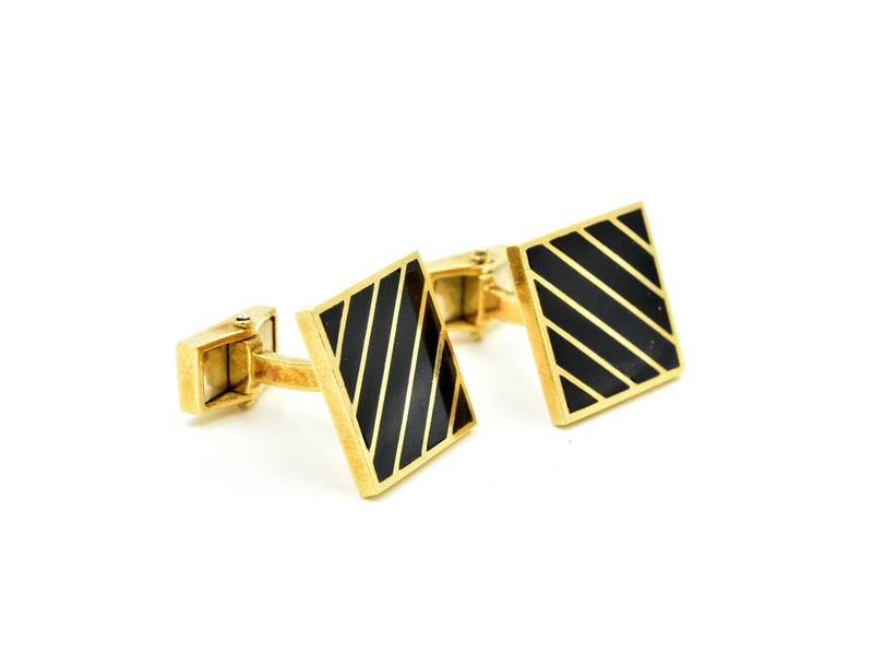 14k Yellow Gold and Black Onyx Toggle Cufflinks 14.30 Grams