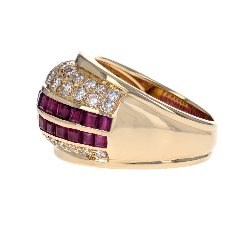 Channel Set Ruby and Diamond Ring in Yellow Gold