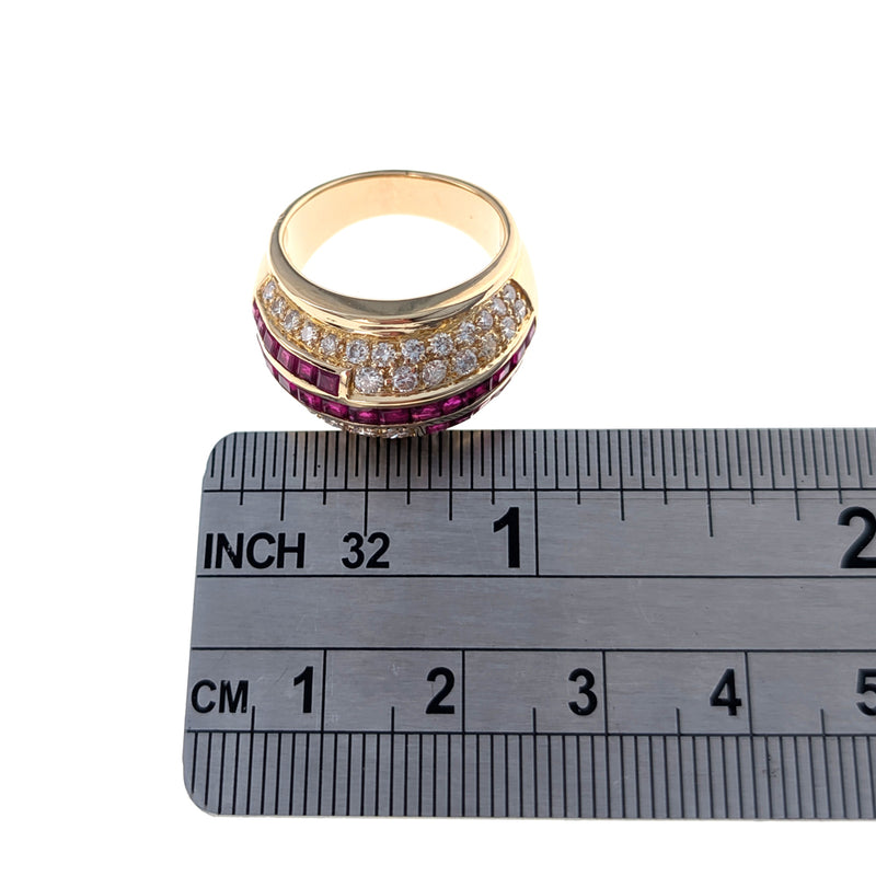 Channel Set Ruby and Diamond Ring in Yellow Gold