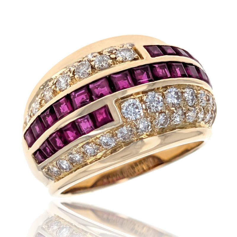 Channel Set Ruby and Diamond Ring in Yellow Gold