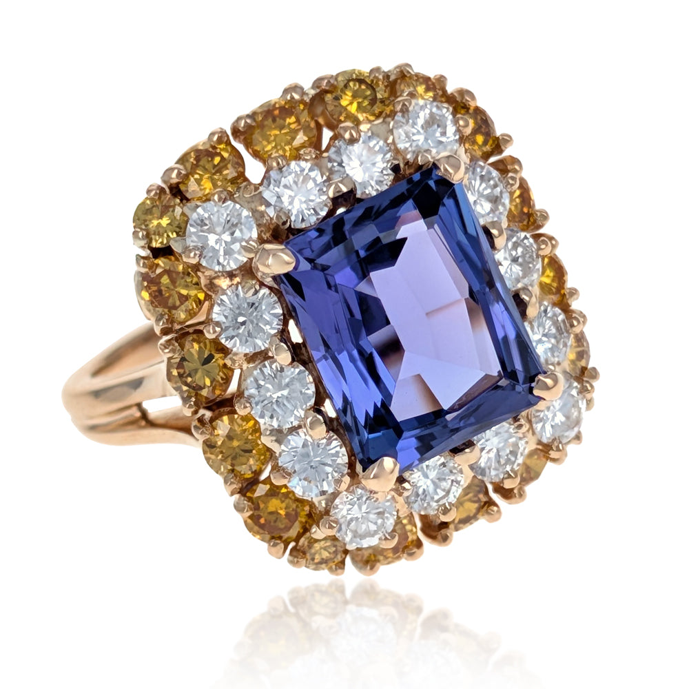 Tanzanite and Diamond Ring in 18K Yellow Gold