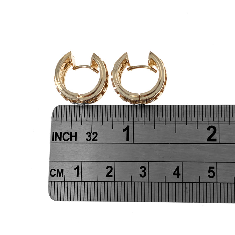 Bezel Set Diamond and Sapphire Huggie Earrings in Yellow Gold