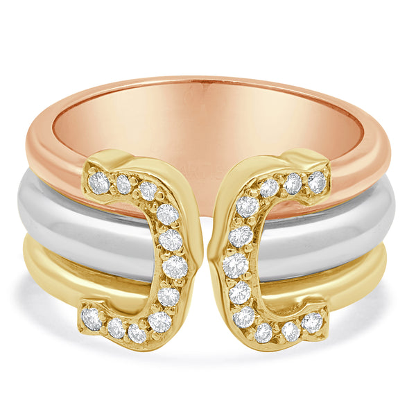 Cartier 18 Karat Tri-color Diamond Double C Ring
