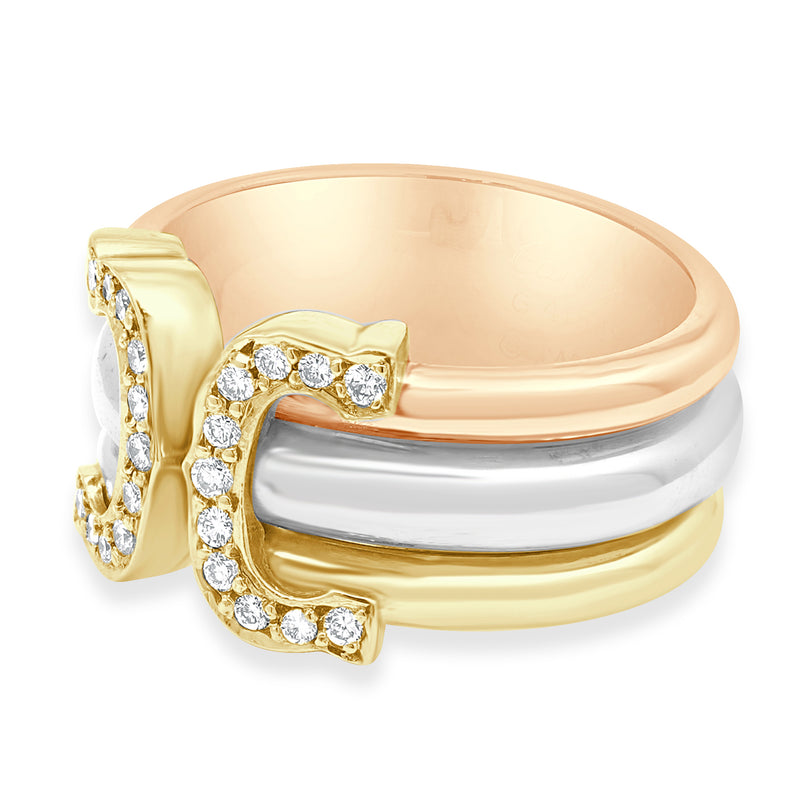 Cartier 18 Karat Tri-color Diamond Double C Ring